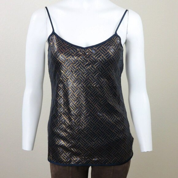 Banana Republic Blue Gold Sequin Cami Tank Top Size XS Stretch - Picture 1 of 11